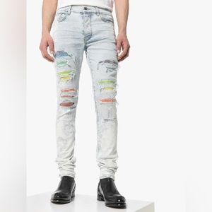 Authentic Amiri Rainbow Light Blue Crystal Embellished SkinnyJeans31 2020edition